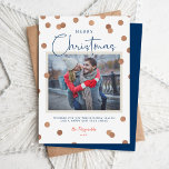 Confetti Dots Merry Christmas Photo Holiday Card<br><div class="desc">Modern custom printed Christmas photo cards with a simple DIY template for customisation. This chic minimalist design has a confetti dot overlay with faux copper foil look. Add your family photo, personal greeting, names and the year. Use the design tools to edit the fonts and colours. Reverse side has space...</div>