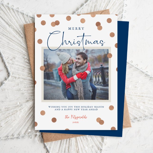 Confetti Dots Merry Christmas Photo Holiday Card (Creator Uploaded)