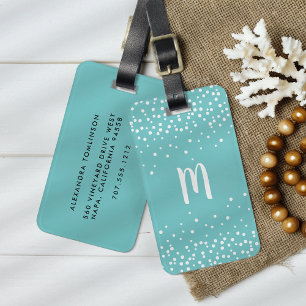 Confetti Dots Monogram Luggage Tag Aqua