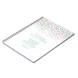 Confetti dots orange green wedding guest book