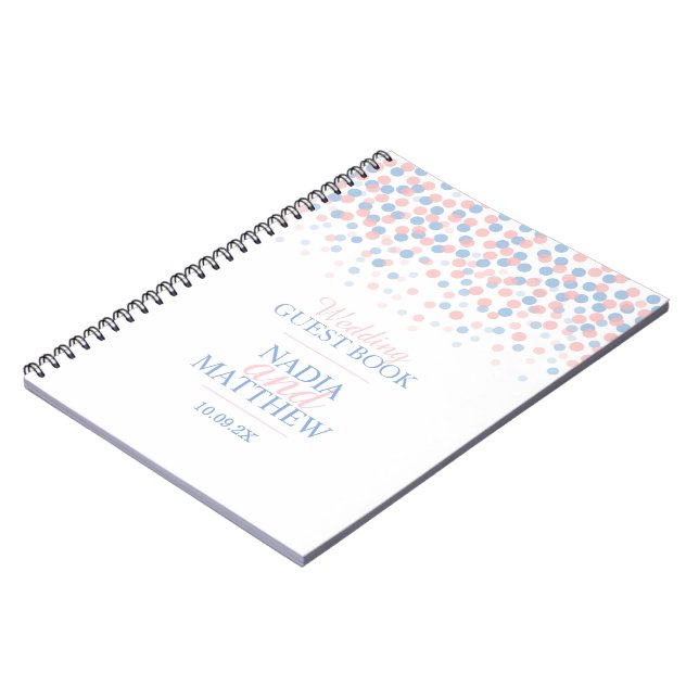 Confetti dots pink blue wedding guest book (Left Side)