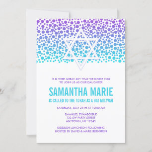 Confetti Dots Purple Teal Bat Mitzvah Invitation