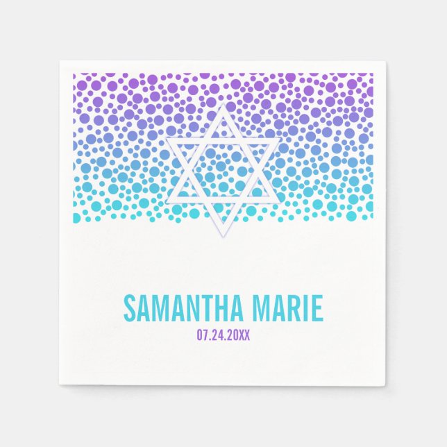 Confetti Dots Purple Teal Bat Mitzvah Napkin (Front)