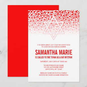 Confetti Dots Red Bat Mitzvah Invitations