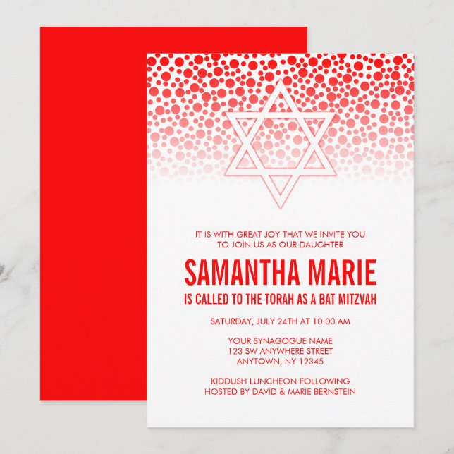 Confetti Dots Red Bat Mitzvah Invitations (Front/Back)