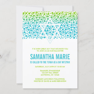 Confetti Dots Teal Lime Green Bat Mitzvah Invitation