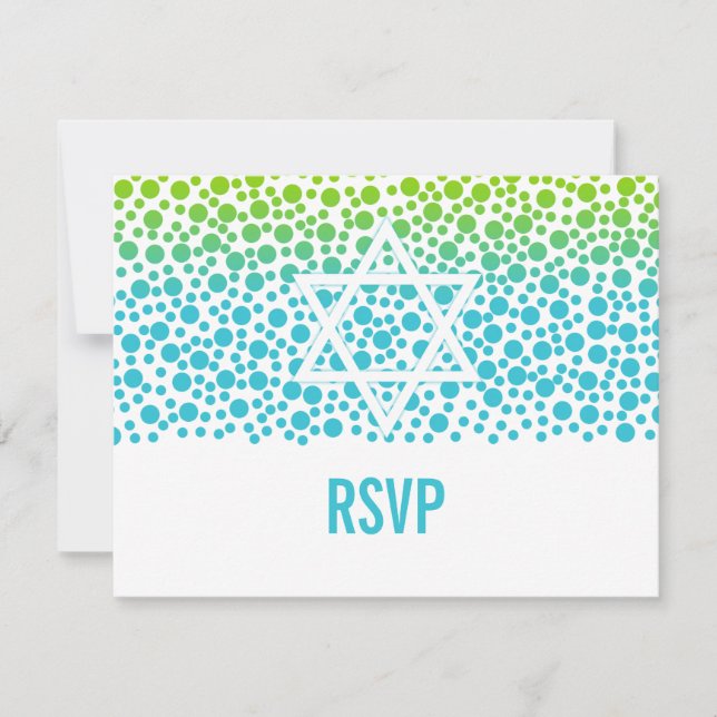 Confetti Dots Teal Lime Green Bat Mitzvah RSVP (Front)