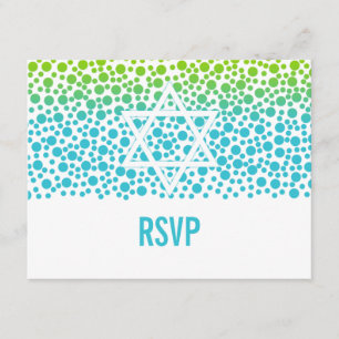 Confetti Dots Teal Lime Green Bat Mitzvah RSVP Card
