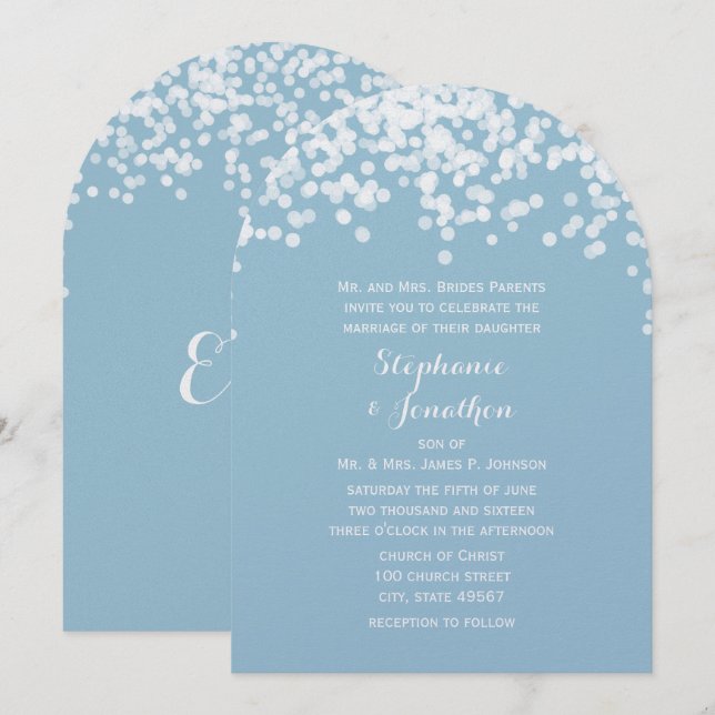 Confetti Dusty Powder Blue Wedding Invitations (Front/Back)