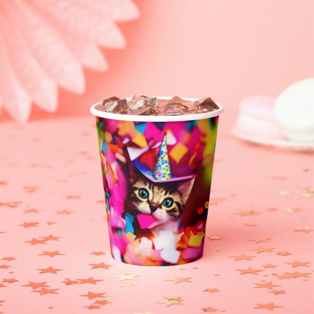 Confetti Eater Kitty - Birthday Cat Paper Cups (Insitu)