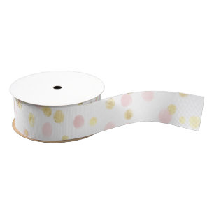 Confetti Elegant Pink Gold White Watercolor Grosgrain Ribbon