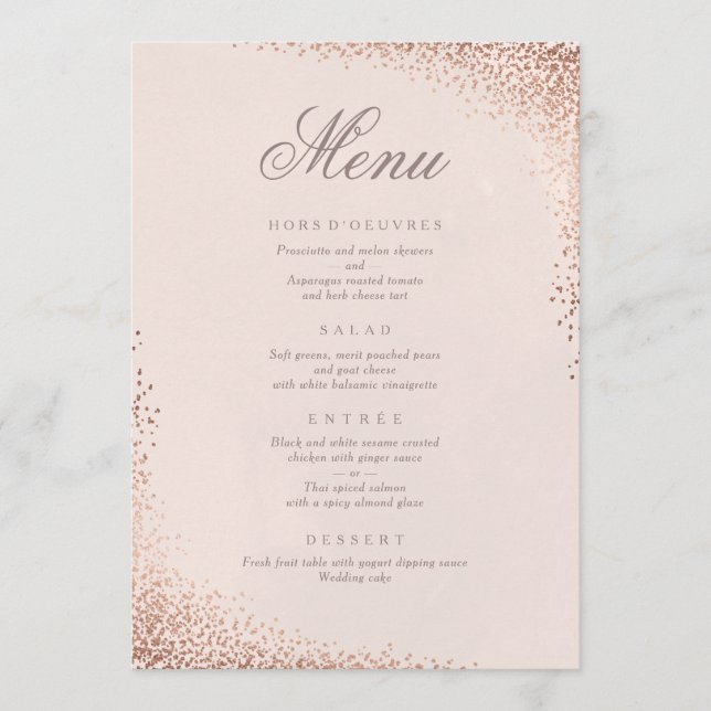 Confetti faux foil dinner menu card (Front)