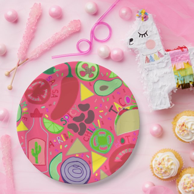 Confetti Fiesta Pink Paper Plate (Party)