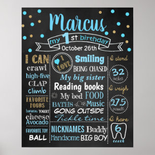 Confetti First Birthday chalkboard sign boy