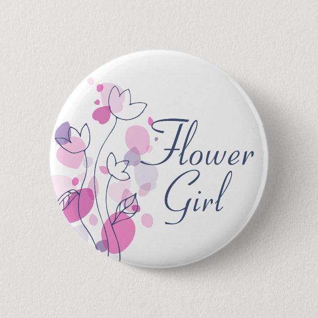 Confetti flower blue girl wedding pin / button (Front)