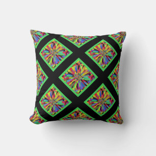 Confetti Flower in black & lime green plaid Cushion