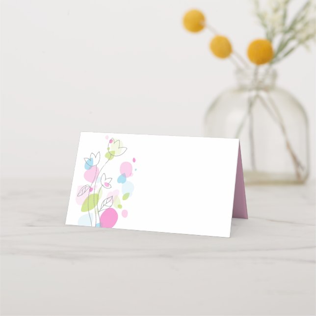Confetti flower pink blue green place cards (Front)
