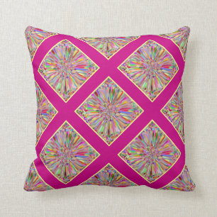 Confetti Flower Summer in Pink & Yellow Plaid Cushion