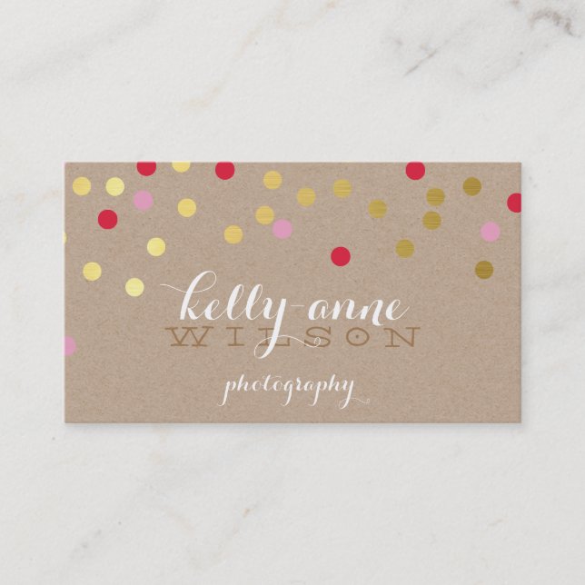 CONFETTI GLAMOROUS cute gold bold red pink kraft Business Card (Front)