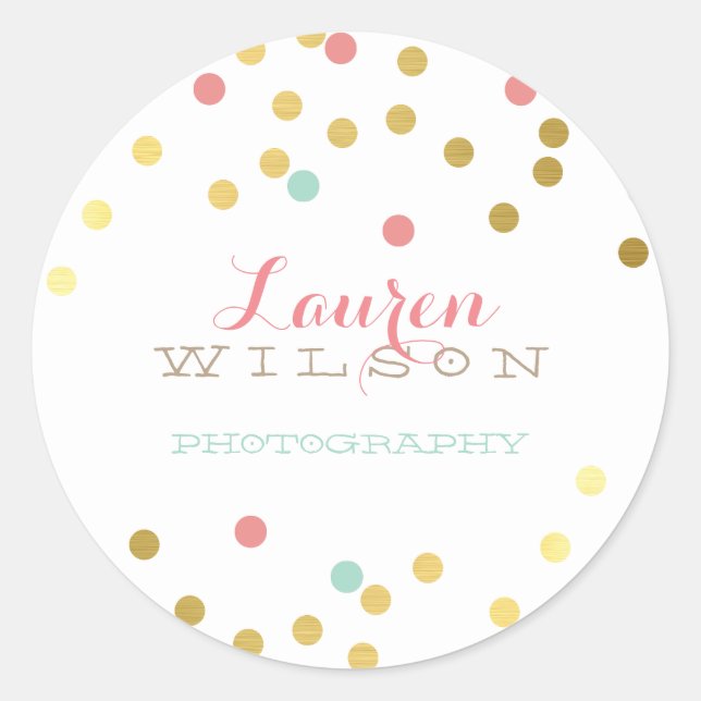 CONFETTI GLAMOROUS cute gold foil coral mint Classic Round Sticker (Front)