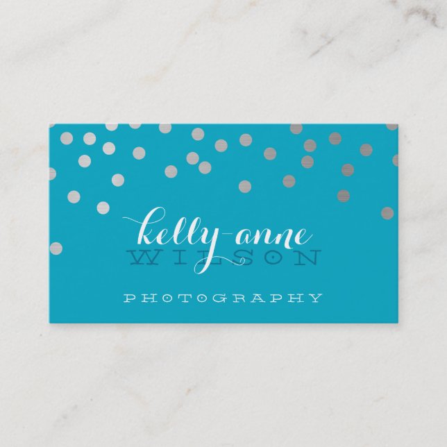 CONFETTI GLAMOROUS cute silver foil bold spot aqua Business Card (Front)