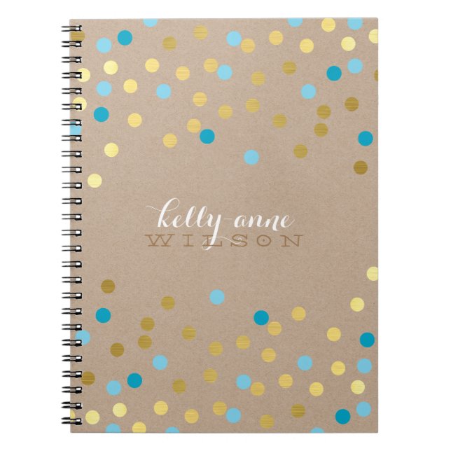 CONFETTI GLAMOROUS cute spot gold turquoise kraft Notebook (Front)
