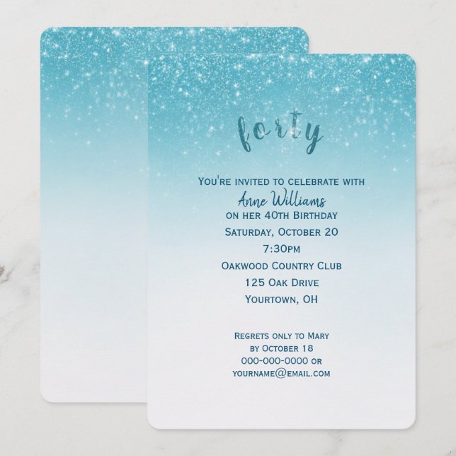 confetti glitter 40th birthday party invitation (Front/Back)
