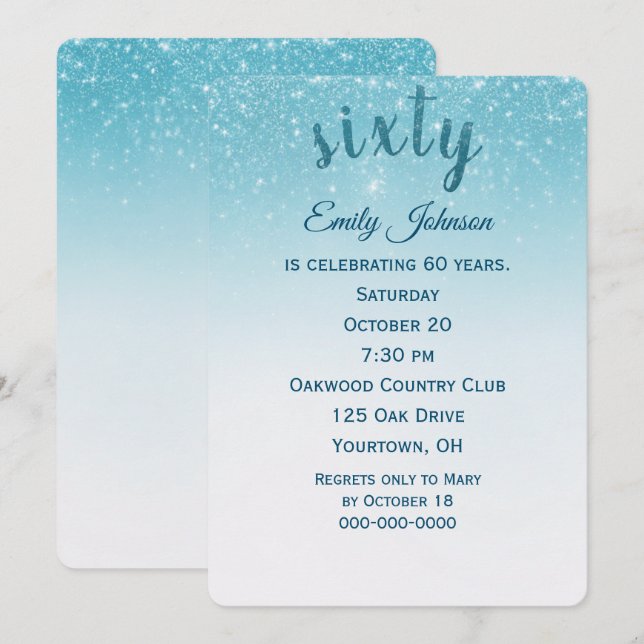 confetti glitter 60th birthday party invitation (Front/Back)