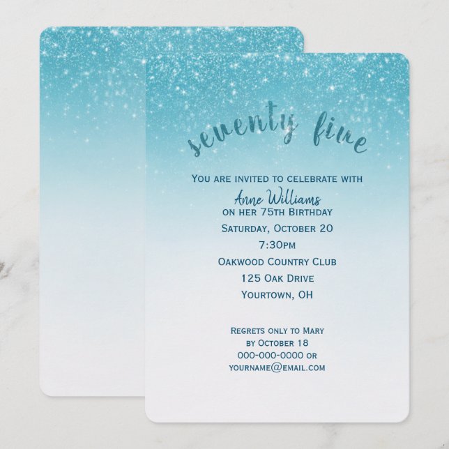 confetti glitter 75th birthday party invitation (Front/Back)