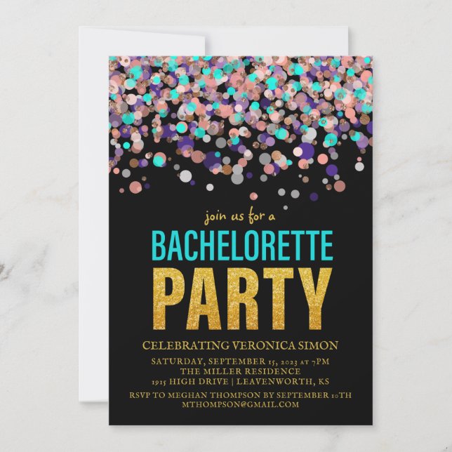 Confetti Glitter Bachelorette Party Invitation (Front)