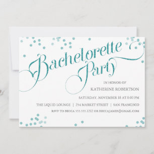 Confetti Glitter Bachelorette Party Invite, teal Invitation
