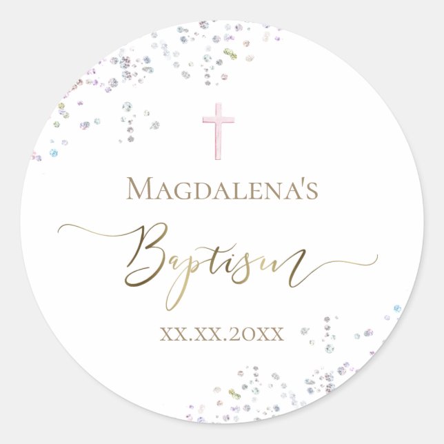 confetti glitter design Baptism Classic Round Sticker (Front)