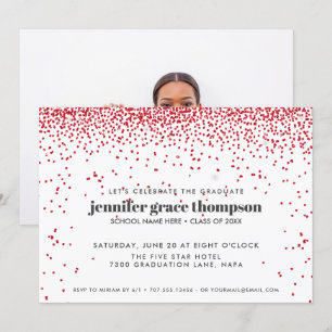 Confetti Glitter Red White Photo Graduation Party Invitation