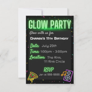 Confetti Glow Party Kids Birthday Party Invitation
