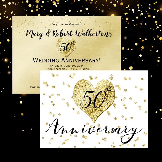 Confetti Gold -50th Wedding Anniversary Invitation (Creator Uploaded)