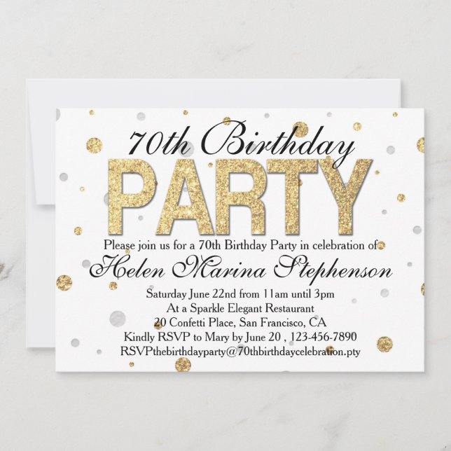 Confetti Gold 70th Birthday Party Invitation (Front)