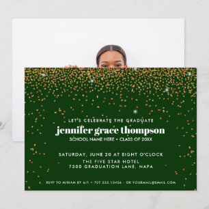 Confetti Gold and Green Photo Graduation Party Invitation