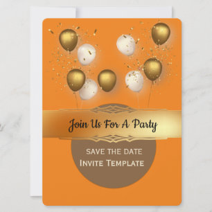 Confetti Gold Balloons Party Invitation