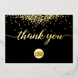 Confetti Gold Black Business logo Thank you  Foil Holiday Card