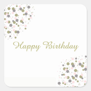 Confetti Gold Blush Dot Happy Birthday Square Sticker