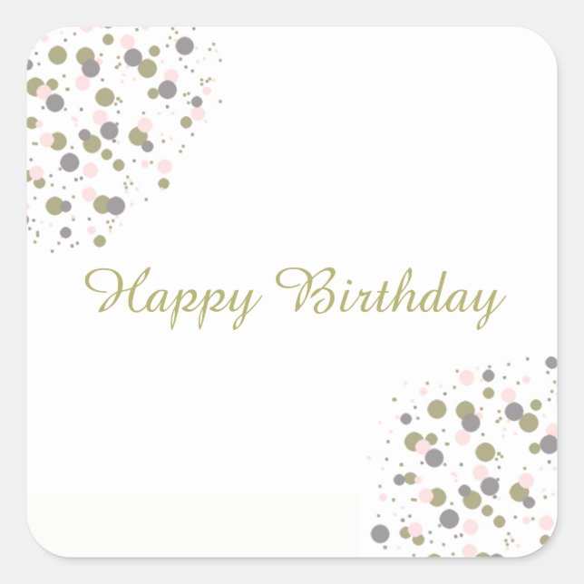 Confetti Gold Blush Dot Happy Birthday Square Sticker (Front)