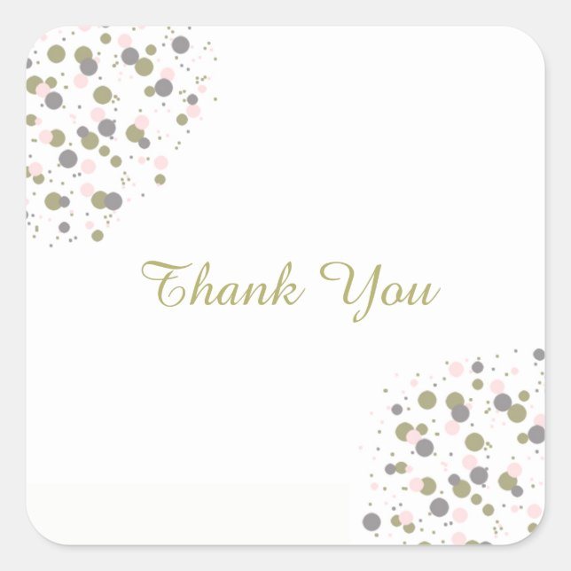 Confetti Gold Blush Dot Thank You Square Sticker (Front)