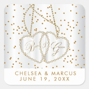 Confetti Gold Dots and Beautiful Diamond Hearts Square Sticker