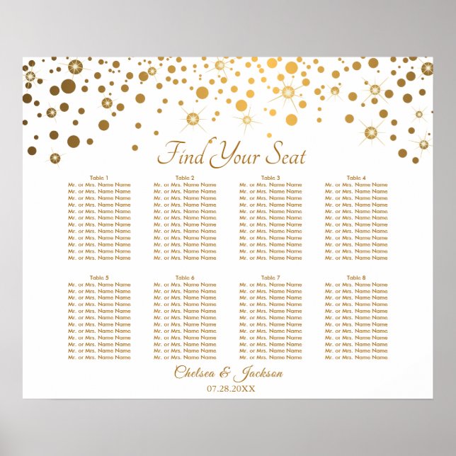 Confetti Gold Dots and White - 8 Seating Chart (Front)