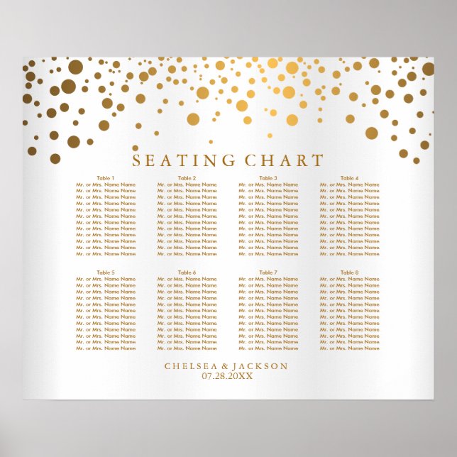 Confetti Gold Dots and White Satin - Seating Chart (Front)