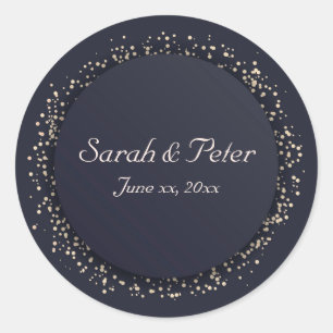 Confetti Gold, Elegant, Modern Wedding Classic Round Sticker