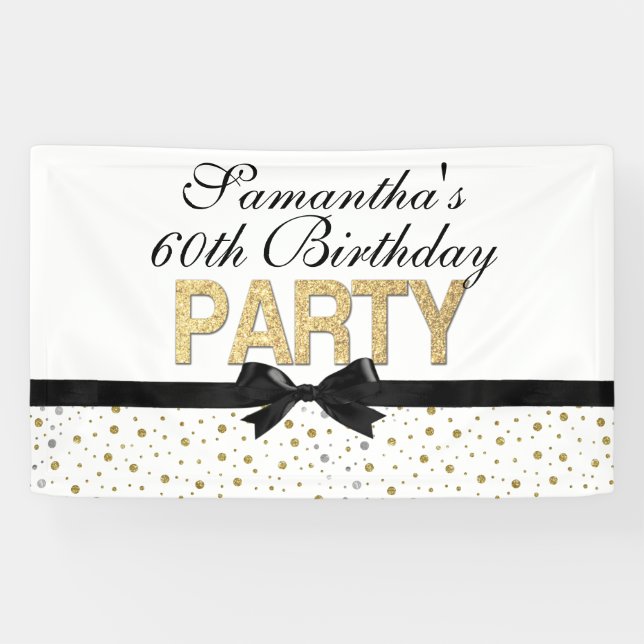 Confetti Gold Sparkle 60th Birthday Party Banner (Horizontal)