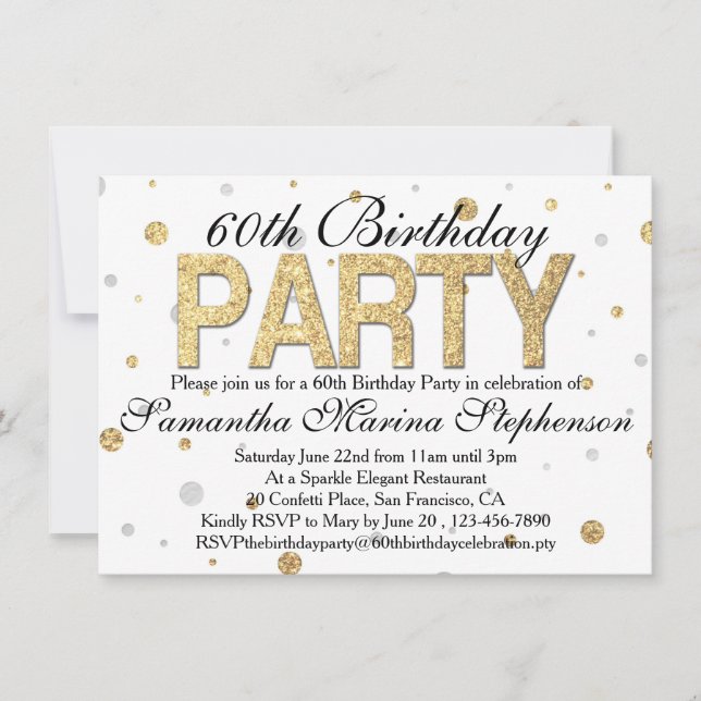 Confetti Gold Sparkle 60th Birthday Party Invitation (Front)