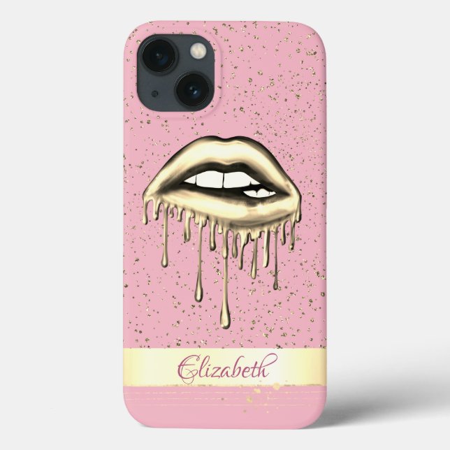 Confetti, Gold Stripe, Metallic Dripping Lips  Case-Mate iPhone Case (Back)