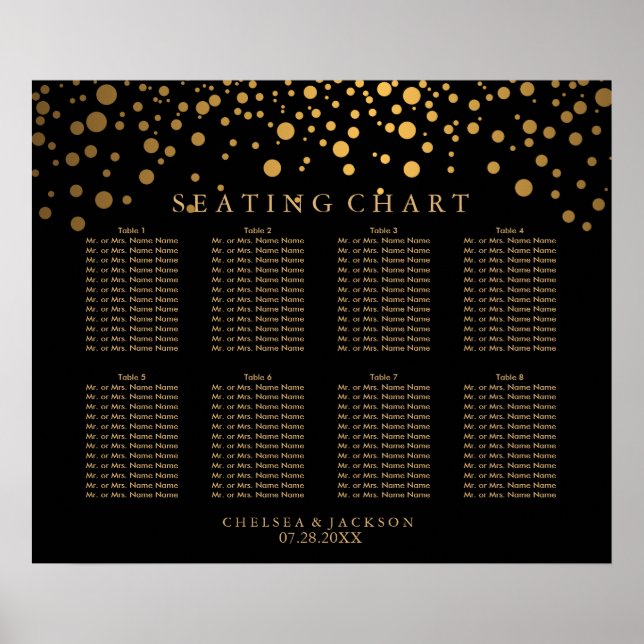 Confetti Golden Dots on Black - 8 Seating Chart (Front)